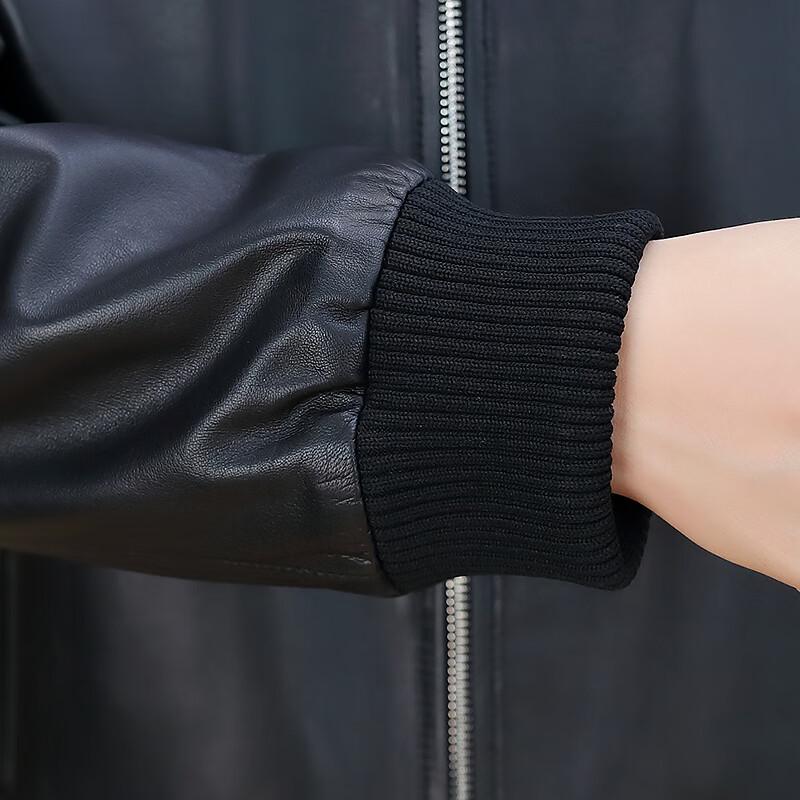 FAPAI Men's Sheepskin Baseball Collar Leather Jacket