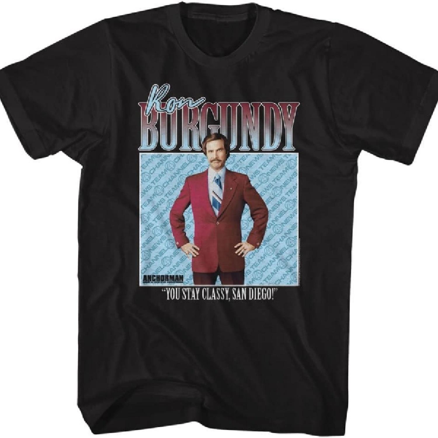 

Anchorman T Shirt Ron Burgundy Stay Classy San Diego Adult Short Sleeve T Shirts Graphic Tees XXXXXL