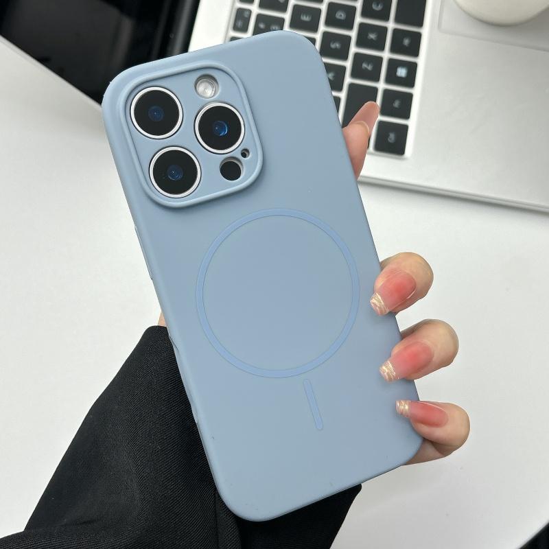 Original Liquid Silicone Soft Magnetic Case For iPhone 16 15 14 Plus 13 12 Pro Max Lens Protection Wireless Charge Plain Cover