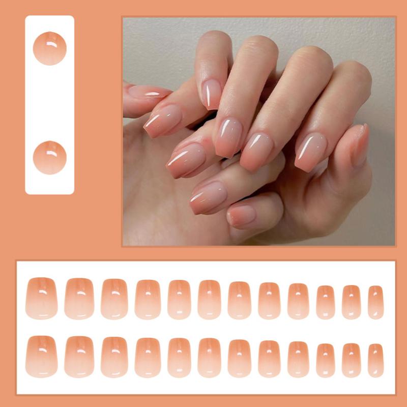2025 Newest 24Pcs/Set Nail Art French Fake Nails Set With Glue Abs Plastic - Simple Short Nail Stickers
