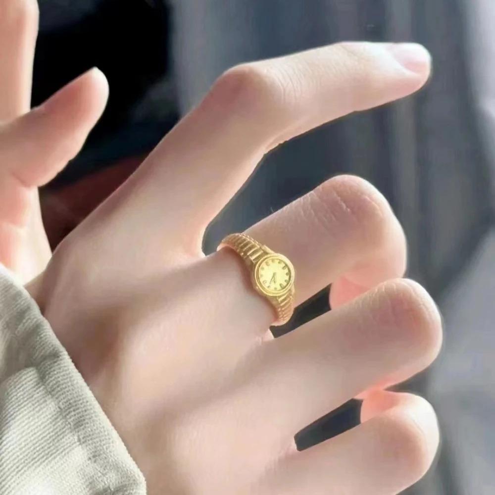Engagement Rings for Women Stainless Steel Watch Shape Open Ring Adjustable Anillos Wedding Band Jewelry Accessories Gifts