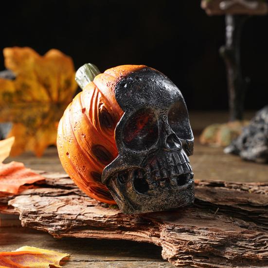 Yousheng Skeleton Pumpkin Ornaments, Resin Durable Halloween Decorations, Retro Dark Style Table Decor, for Party Window
