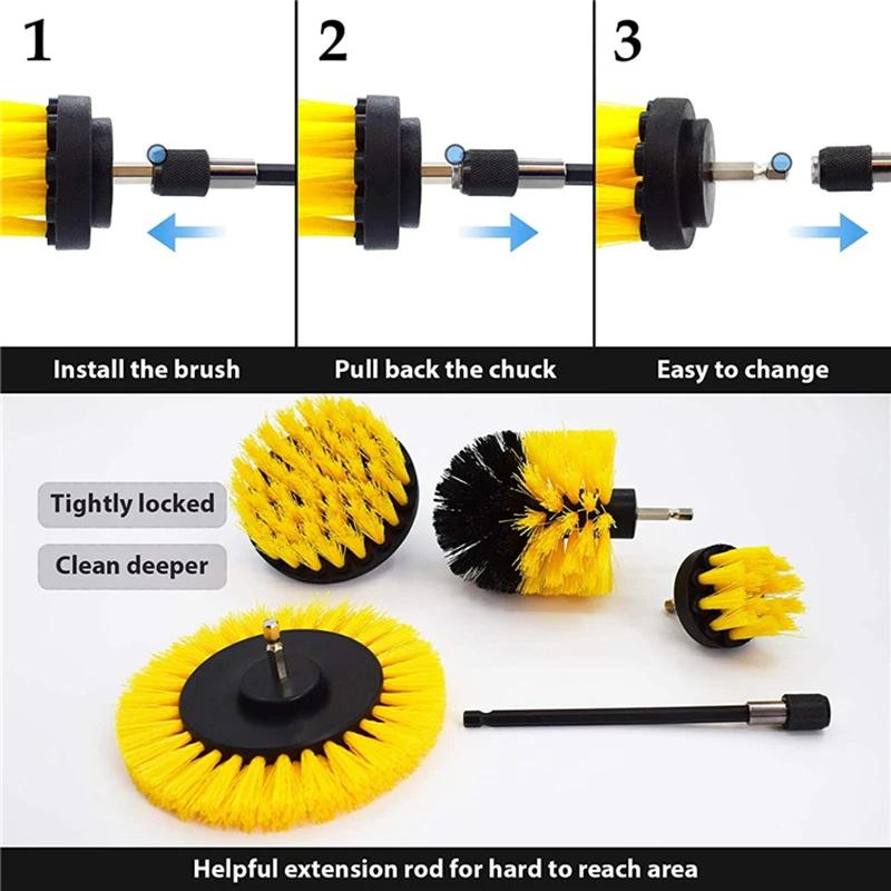 3Pcs Electric Drill-Brush Kit Power Scrubber Brush For Carpet Bathroom Surface Tub Furniture Shower Tile Tires Cleaning Tool