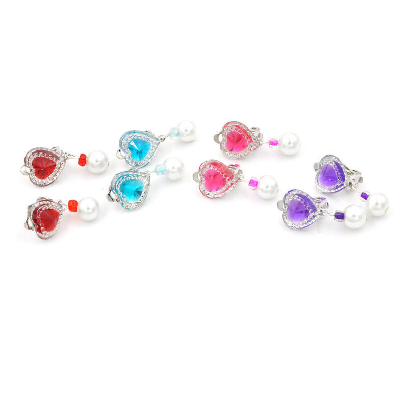 1Pair Kids Girls Heart Rhinestone No Piercing Ear Clip Earring Jewelry Xmas Gift Cute