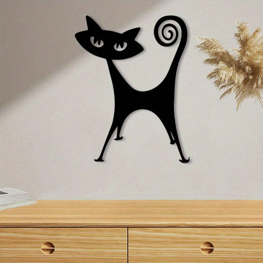 Vintage Metal Cat Wall Art Sculpture Black Powder Coated Iron Home Decor Gift