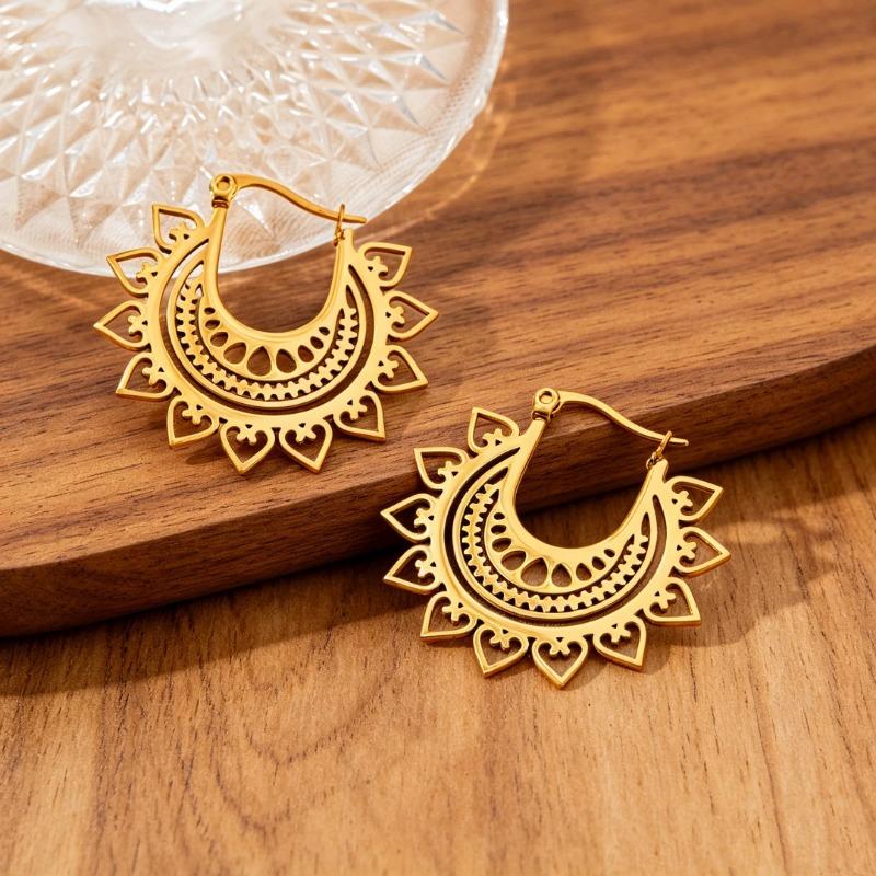 Bohemian Hollow Round Alloy Carved Earrings For Women Ins Style