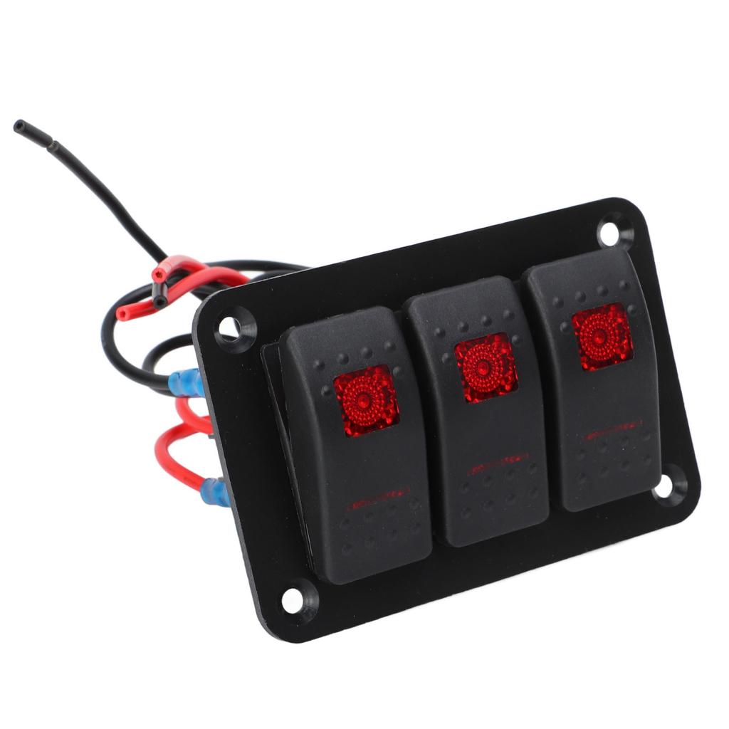 3 Gang Switch Panel Red Color Light Waterproof Corrosion Resisting Switch Board for Car Boat DC12V 24V