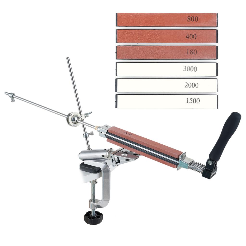Knife Sharpener System with 6 Whetstones Desktop Clipon Knife Sharpener Kit 360degree Rotation