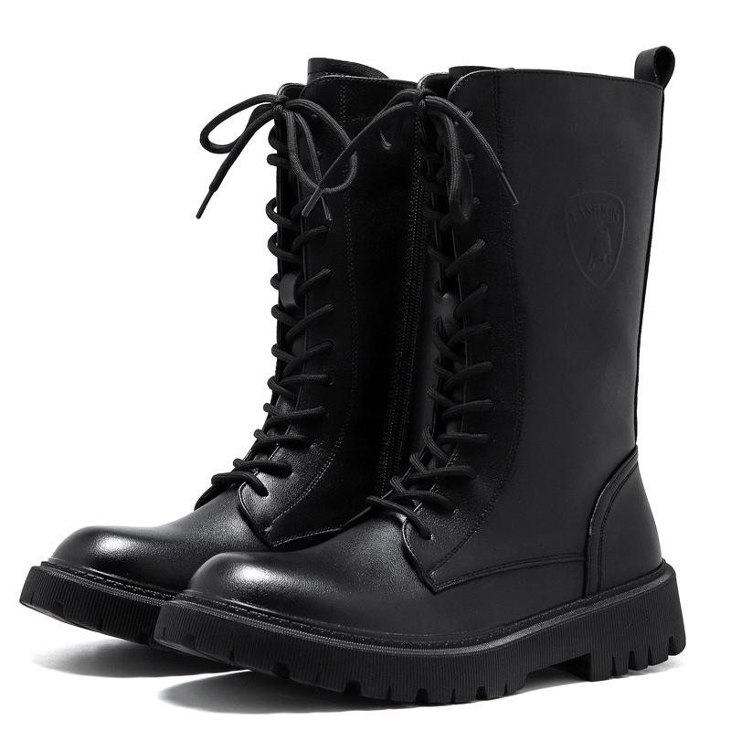 

Мужские ботинки Martin из натуральной кожи – повседневные рыцарские ботинки в британском стиле, стильные мотоциклетные ботинки с толстой подошвой и молниями. 39 чёрный