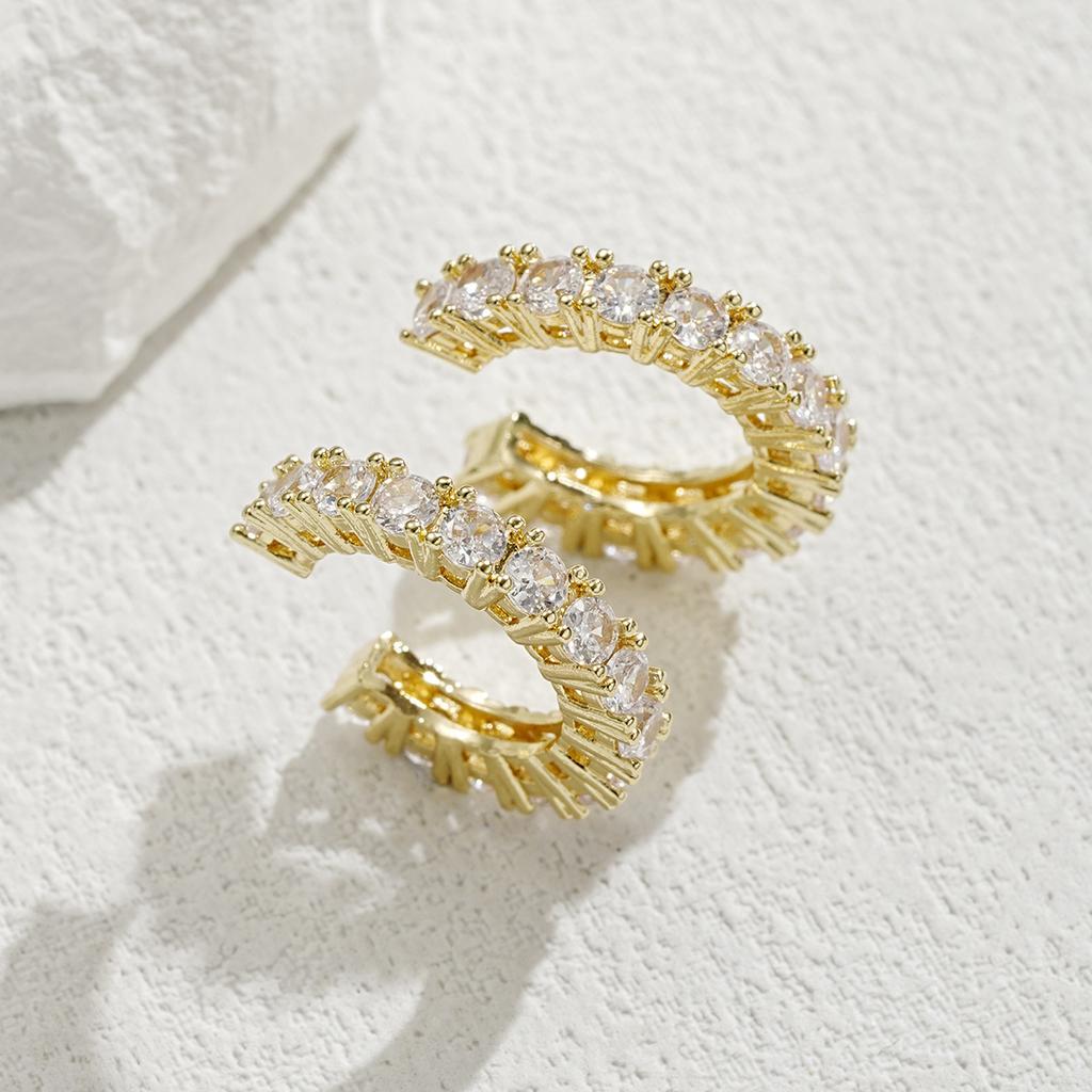 Fashion Copper Metal Zircon Ear Clip for Women Gold Plated Punk No Pierced Chunky C Shape Geometric Ear Cuff Stud Jewelry Gifts