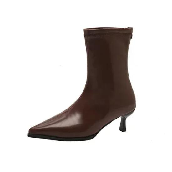 Large Size Women's Boots Korean Style Pointed Toe Fashion Boots Autumn Winter New Arrival Mid Heel Zipper Back Pull Short Tube