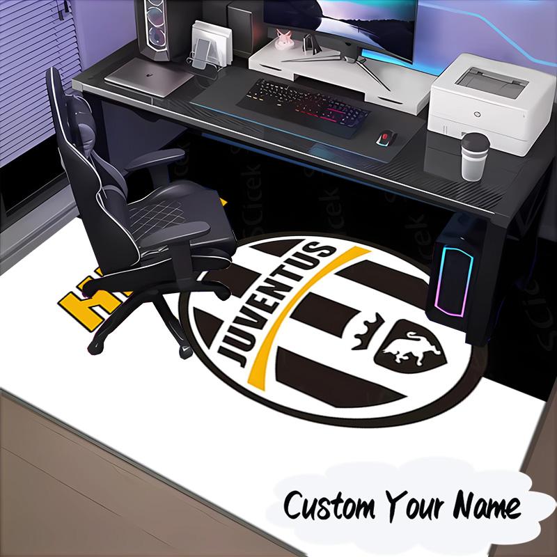 Custom Name Juventus FC Crest Design Rug for Living Room, Game Rooms, Office, Bedroom, Floor Mat Playful Design, Fan Gifts Christmas Decor