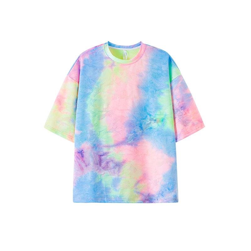 2026 New Gradient Tie Dye T-Shirt Textured Fabric Loose Fit Streetwear Top Y2k Couple Tee Tops T-shirt