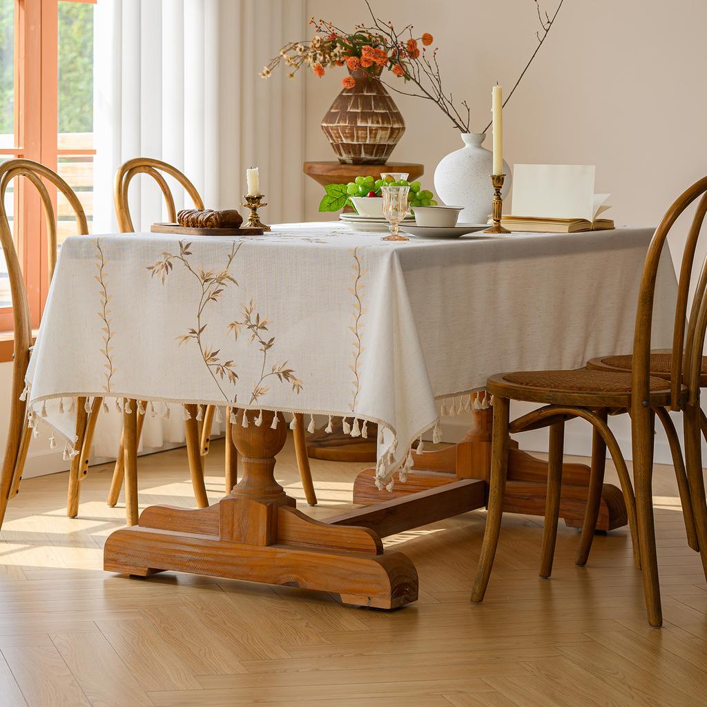 Embroidered Table Cloth Plant Flower Decorative Rectangular Table Cloth