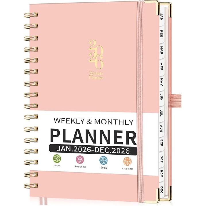 2026 Planner, Weekly and Monthly, A5 Size (5.7" x 8.3"), Jan 2026 - Dec 2026, Calendar, To-do List, Agenda, 12-Month Tabs, Hardcover, 100 GSM Thick