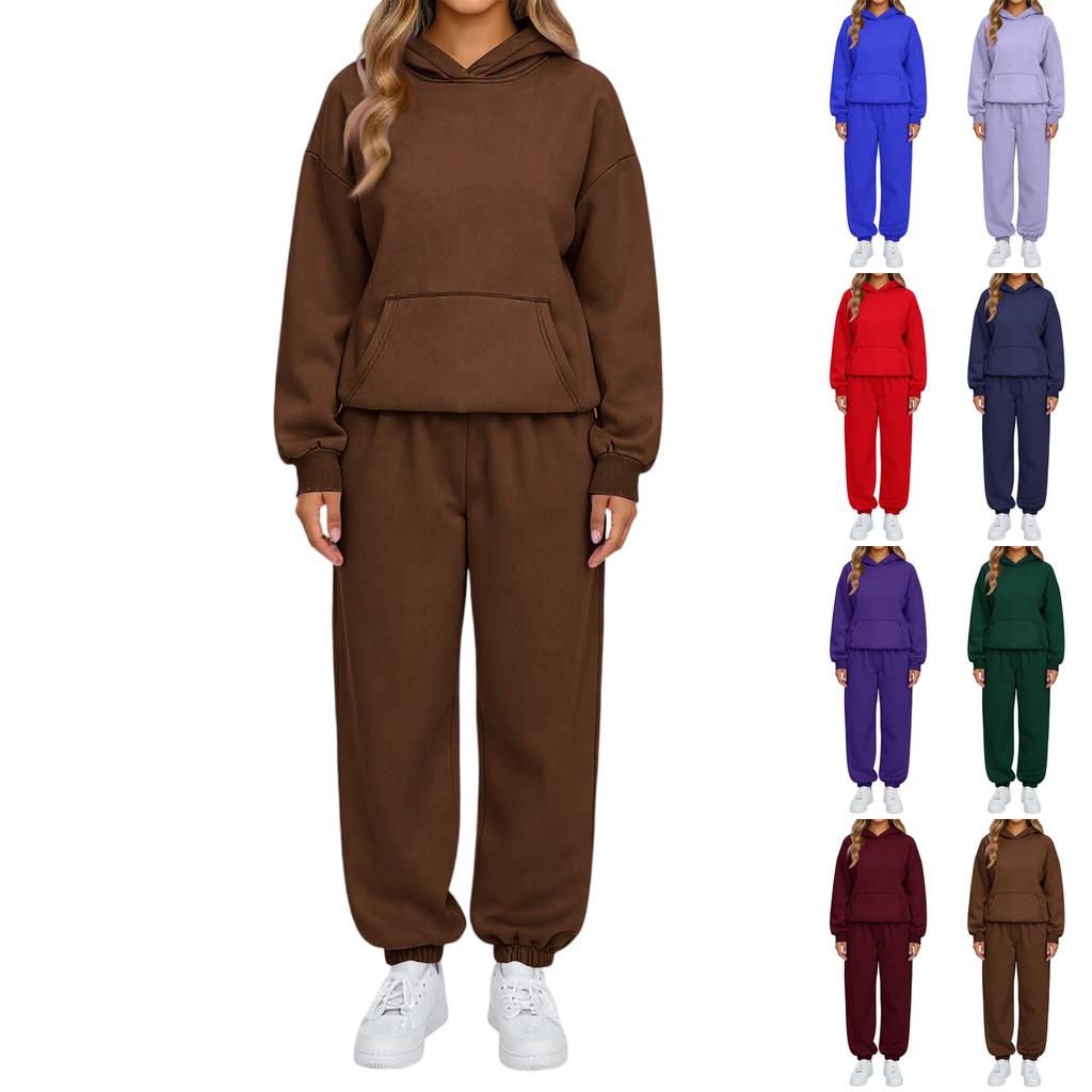 Women’s Hooded Long Sleeve Pullover Sweatshirt and Elastic Waist Sweatpants Set Casual Loose Fit Tracksuit for Daily Wear