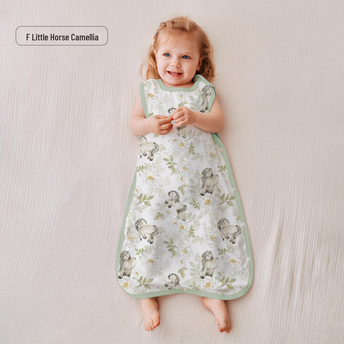 He er Te Baby Sleeveless Summer Sleeping Bag - Bamboo Cotton Gauze Pajamas with Belly Protection.