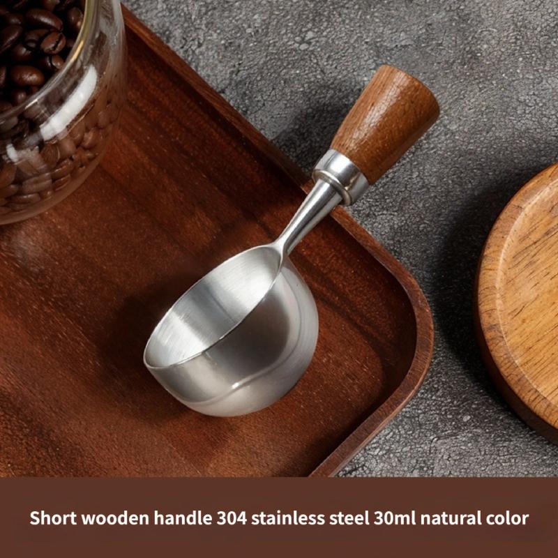 Accurate Measuring Spoon for Coffee Bean Features Comfortable Walnuts Wood Handle and Stainless Steel Construction
