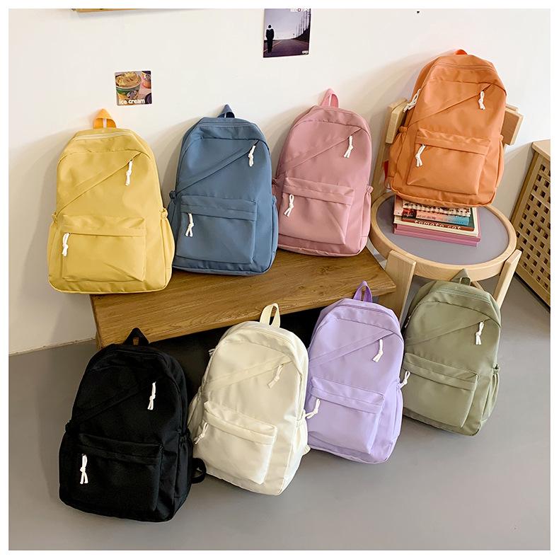 Korean Style Solid Color Nylon Lightweight Backpack - Versatile Casual Schoolbag for Students 2025, Unisex