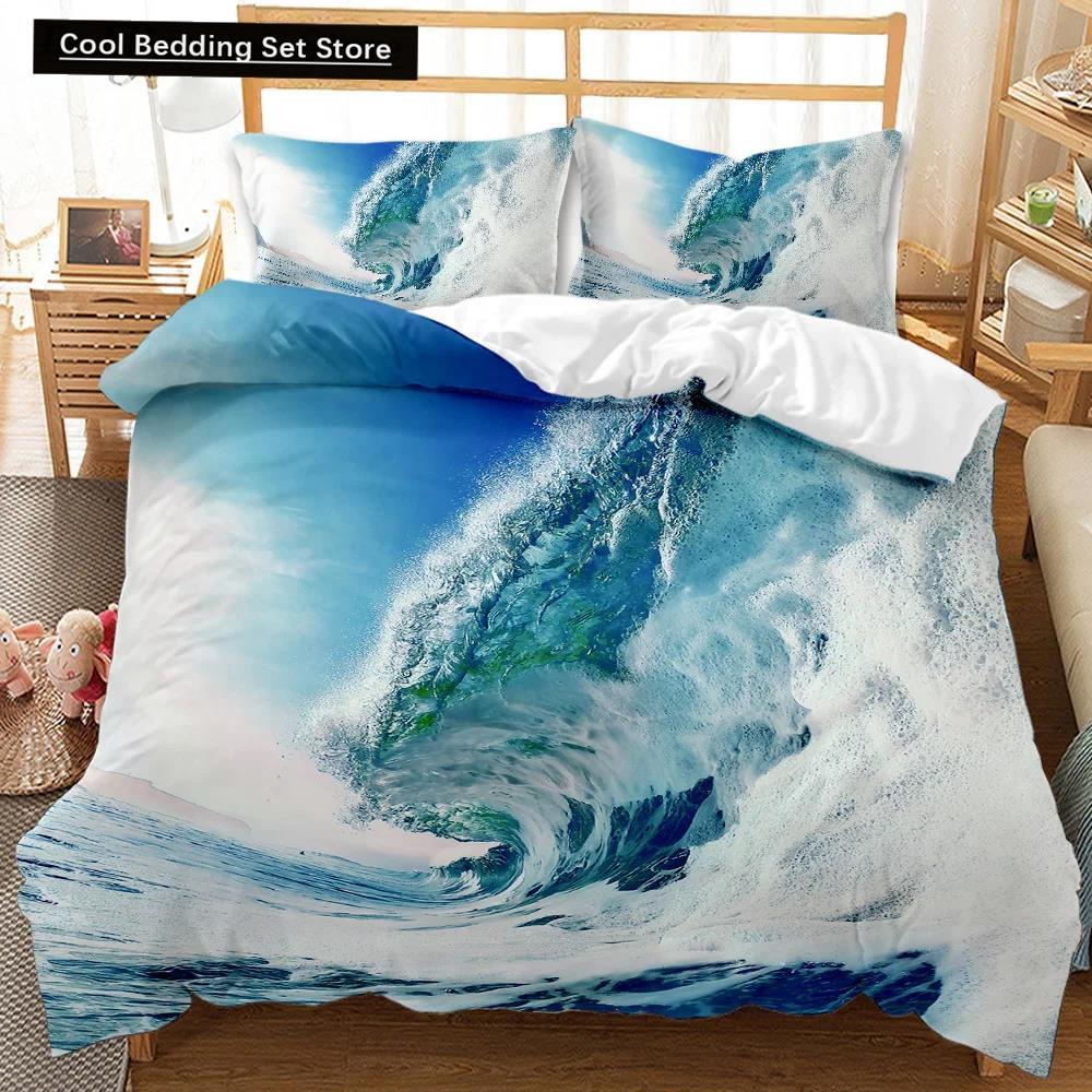 Beach Duvet Cover Set Summer Ocean Bedding Set Hawaiian Marine Sea Waves 3D Print Starfish Polyester Comforter Cover Queen King