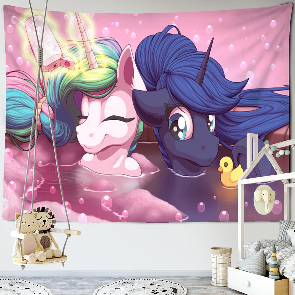 Renkli Karikatür Unicorn Goblen Duvar Askısı Kawaii Hippie Tapiz Kız Yurdu Estetik Odası Ev Dekoru