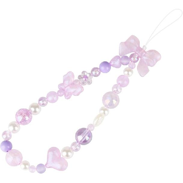 LUVI Beaded Phone Charm Lanyard Wrist Strap Love Heart Bow Beads Butterfly Chain Flower String Pearl Bling Bracelet Keychain Cute Fashion for Women