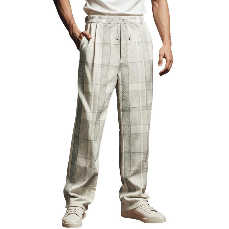 Summer lightweight men s loose-fit casual, trendy, business-style, minimalist, sporty wide-leg trousers S