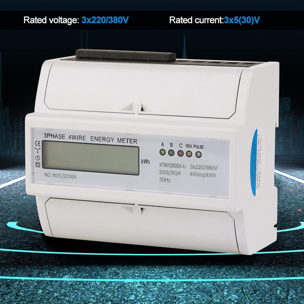 Digital 3 phase 4 Wire 7P Din Rail Electric Meter Electronic KWh Meter(5(30)A )