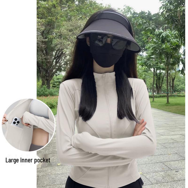 Women's Quick-Dry Long-Sleeve White Outdoor Yoga Jacket – Autumn/Winter, UV Protection