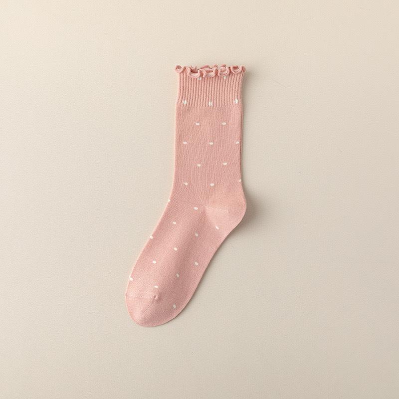 Female Spring and Autumn Leisure All Match Pure Color Ballet Wind Lovely Ear Side Dot Cylinder Stack Socks
