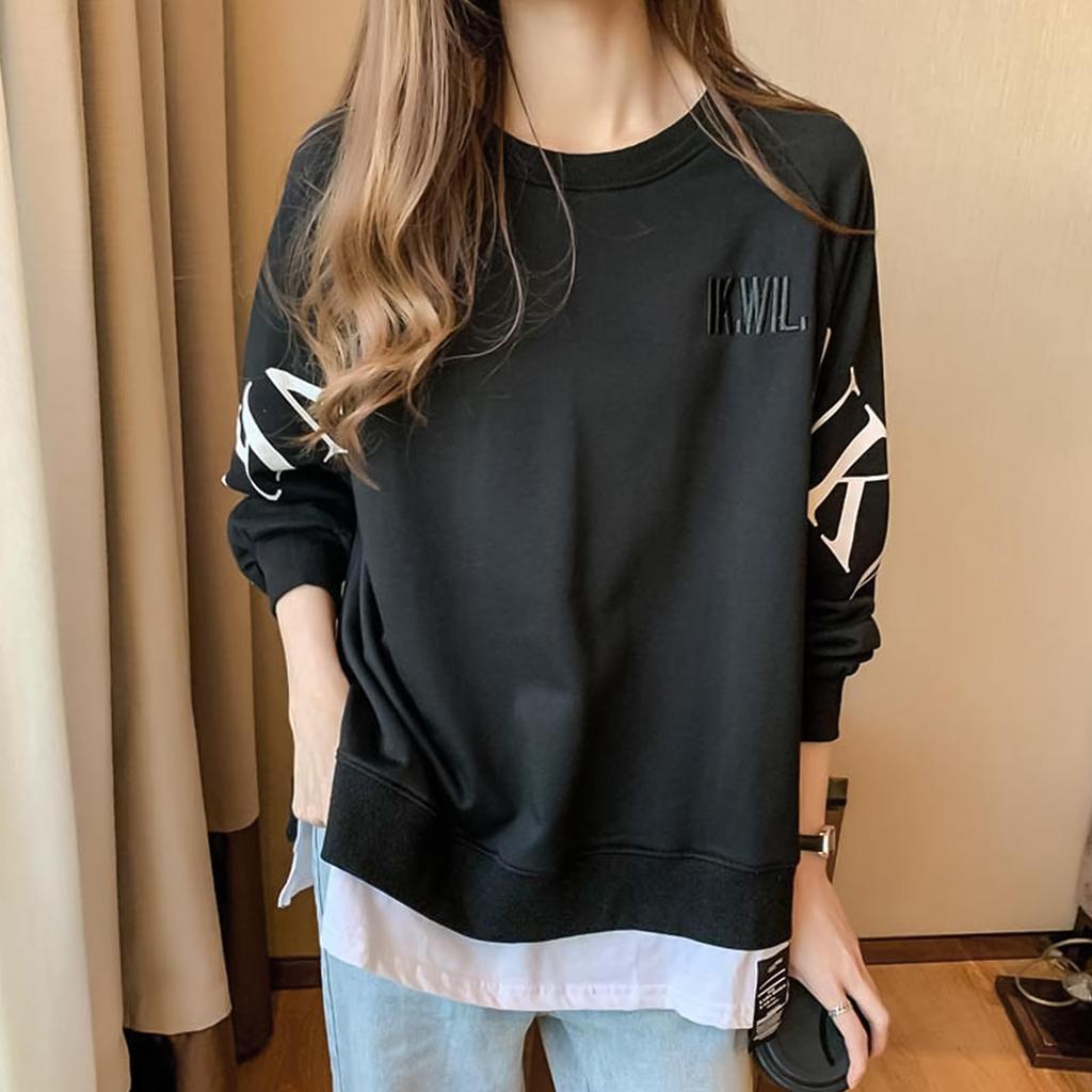 Pulover stratificat SeiunAn cu split, stil englezesc, fals, larg, mărimi mari, stil coreean, hanorac de damă cu mânecă lungă, ușor, top pentru toamnă/iarnă,