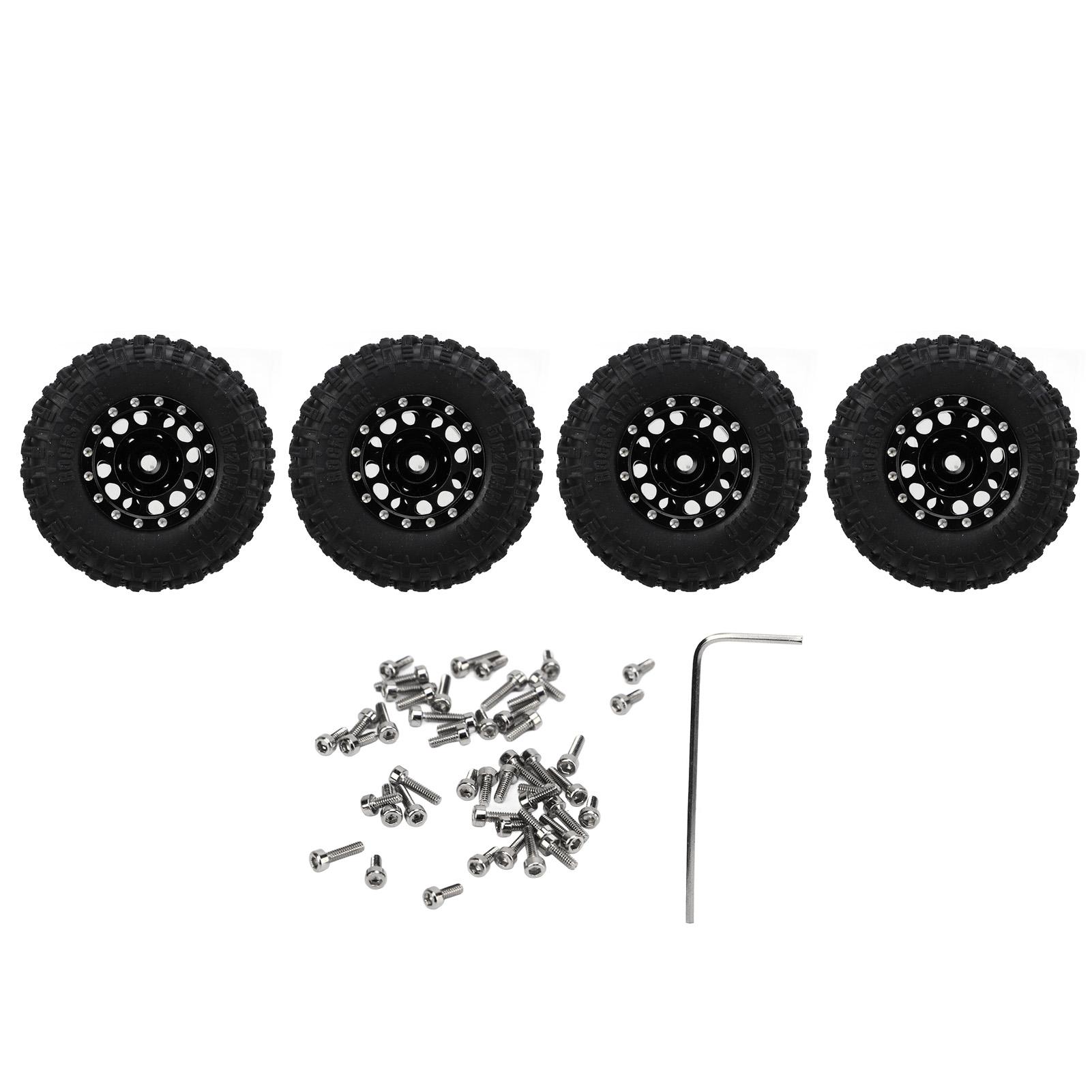 

4pcs RC Tire and Wheels Set Aluminum Alloy Rims Hub Rubber Tires for Axial SCX24 1 24 RC Car Black