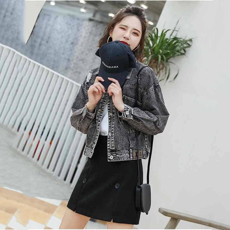 Denim Jacket Women Grey Loose Coat Casual Vintage Bomber Jackets Female Outwear 2019 Autumn Jackets