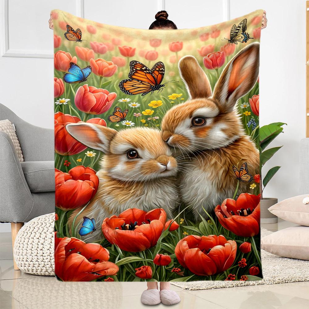 Springtime Bunny Garden Blanket,Suitable for sofas, offices, travel, living rooms, Gifts to relatives and friends, Blanket,Suitable for all seasons.