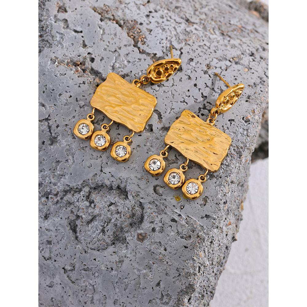 Yhpup 316l Stainless Steel Square Geometric Dangle Earrings Delicate Cubic Zirconia Temperament Fashion France Jewelry Women