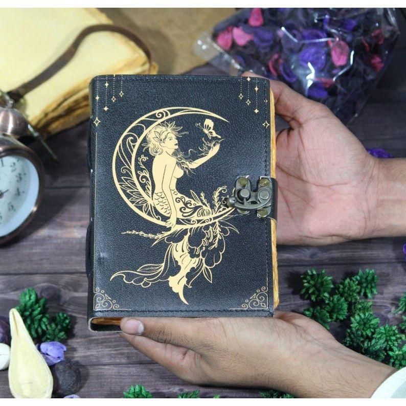 

Vintage Leather Grimoire Journal: Handmade Deckle Edge Paper Spell Book 7 x 5 in - 100 page