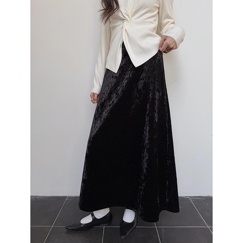 

Velvet French Retro High-Waist Mermaid Midi Skirt - Winter Women s A-Line L (120-135 cm)