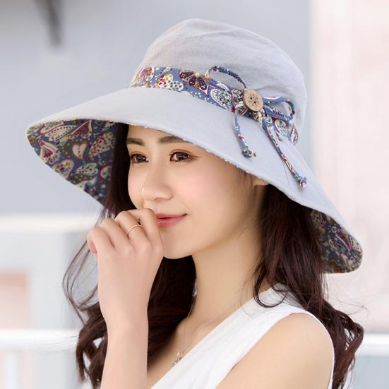 Sun Hat Fashion Print Wide Brim Temperament Foldable Anti Sun Cap for Beach