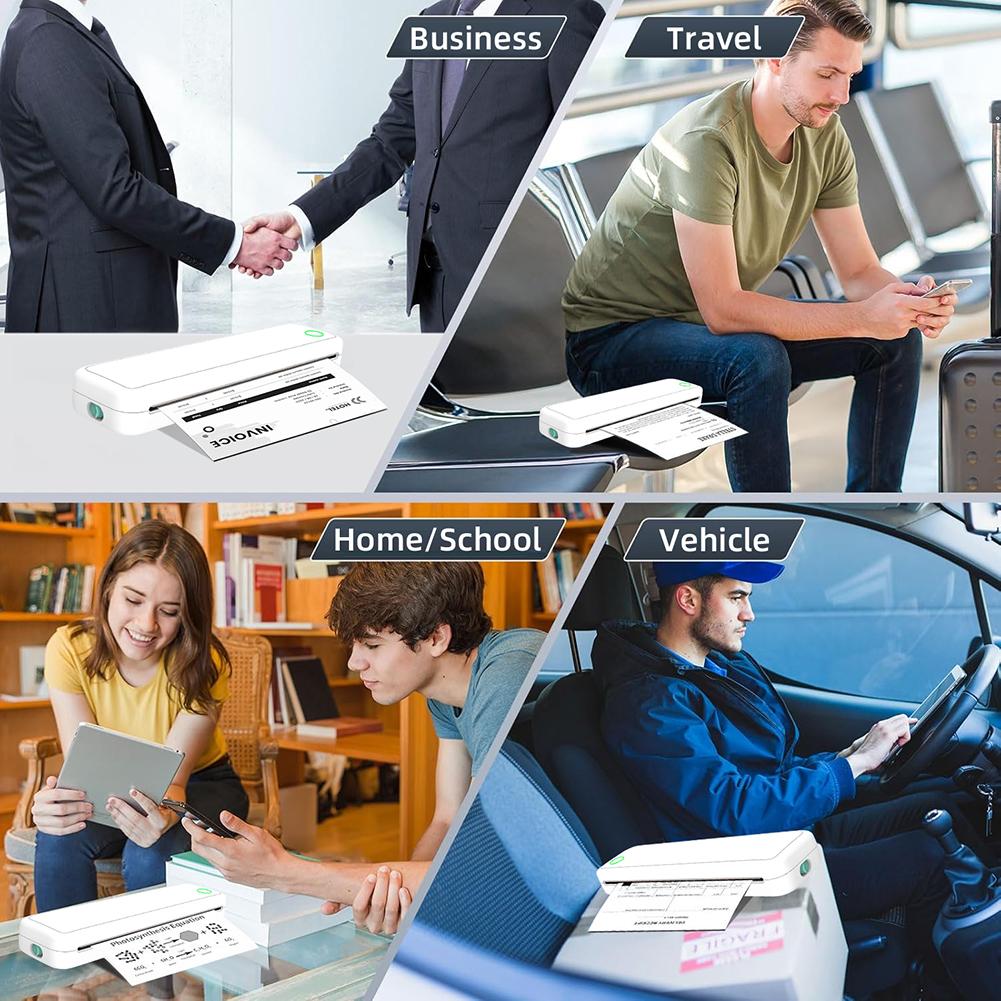 A4 Portable Thermal Printer Inkless BT Thermal A4 Mobile Printer with Printing Paper Document Printing Maker for Smartphone & PC