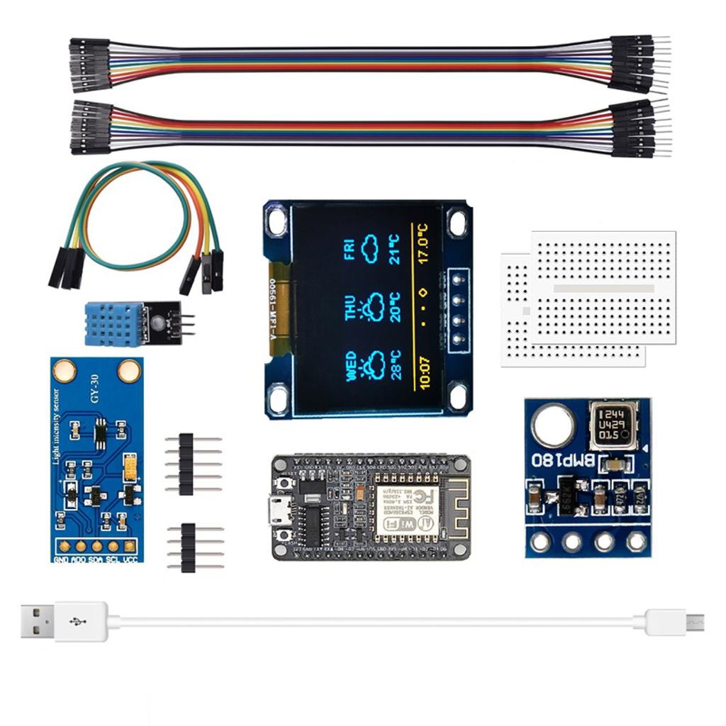 ESP8266 Weather Instrument Kit Weather Station,DHT-11 BMP-180 BH1750 Sensor NodeMCU 0.96'' OLED Board for Arduino IoT Starter