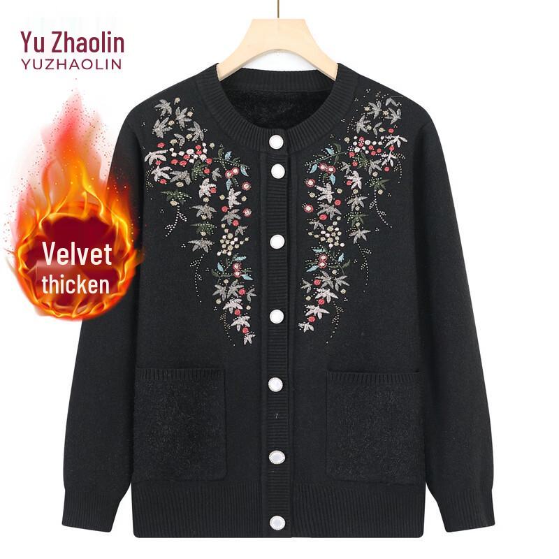 YUZHAOLIN Women s Velvet Knitted Cardigan for Elderly 4XL
