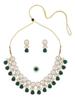 Green Kundan Stones & Austrian Diamonds Necklace Earring & Ring Set For Women