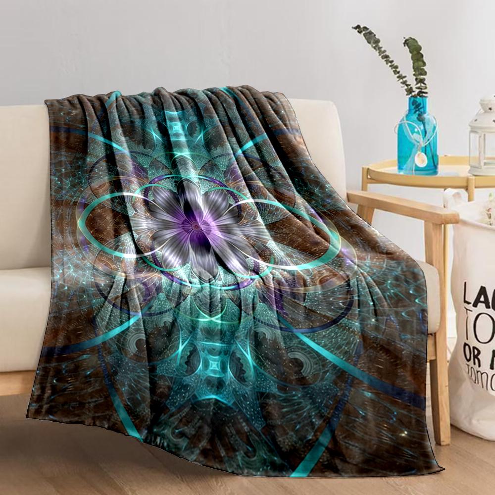 Mandala Pattern blanket with Vibrant Floral Design in Blue and Purple blanket, suitable for use in the bedroom, living room, on the sofa