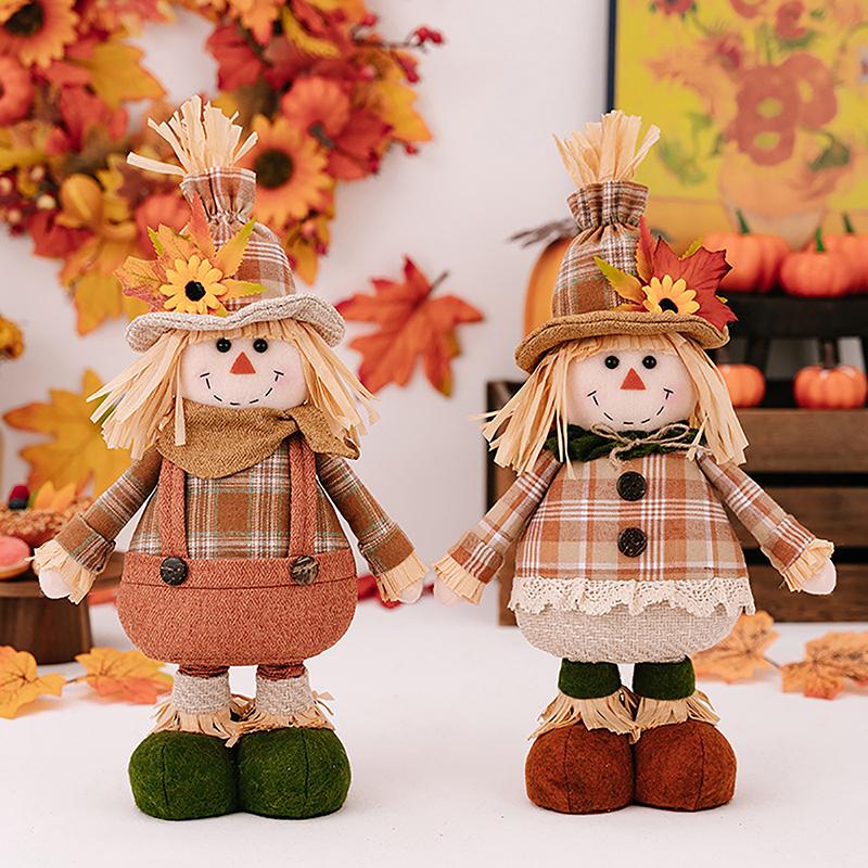 Scarecrow Doll Funny Stuffed Scarecrow Sculpture Autumn Thanksgiving Decoration Straw Hat Gnome Doll With Flexible Legs For Farm