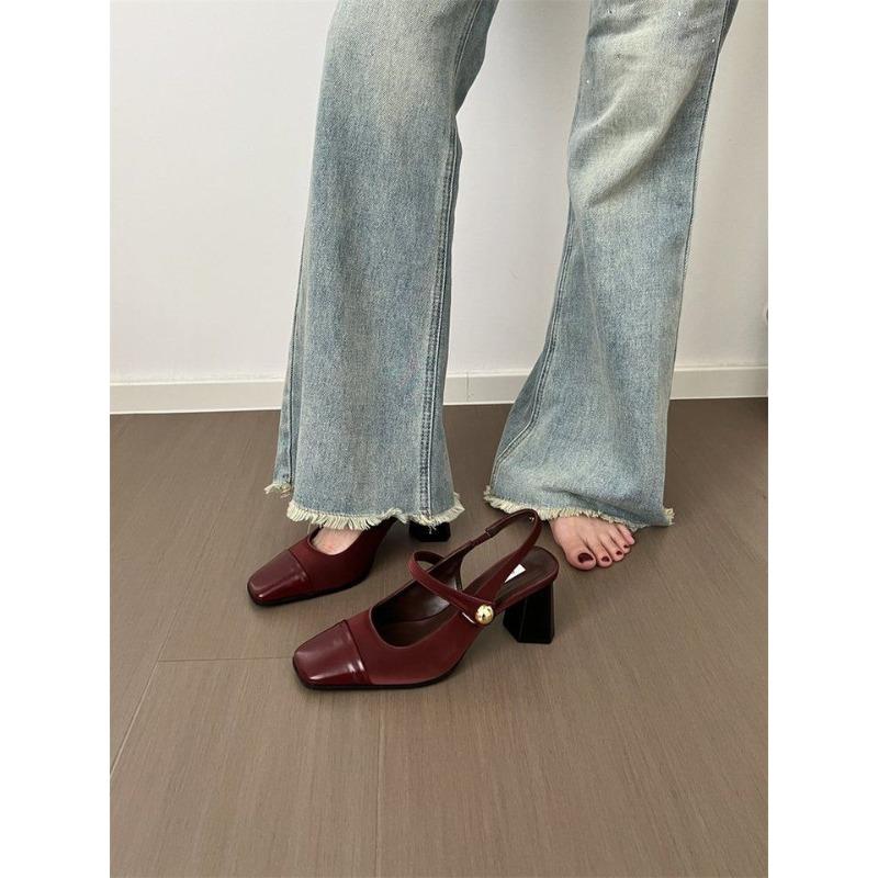 High-heeled Shoes, Chunky Heel Bagged Shoes, Women's Head-shaped Soft Leather Sandals