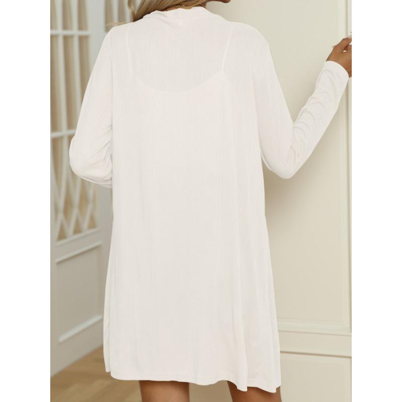 Damen Einfarbige Knopfleiste Langarm Locker Lässig Langer Cardigan