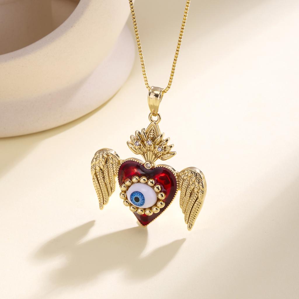 Nidin Türkische Evil Eye Anhänger Halsketten für Frauen Zirkonia Emaille Herz Flügel Charme Schlüsselbein Kette Glücksbringer Schmuck Geschenke