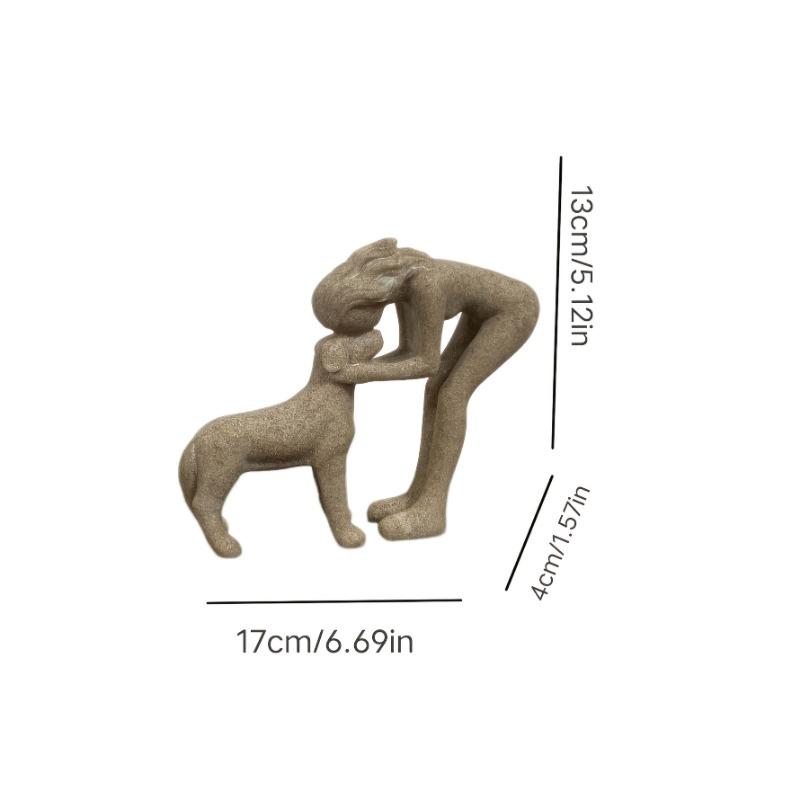 A Woman Kissing a Small Dog Resin Figurine a Warm Pet Interaction Scene Sculpture Sandstone Resin Ornament