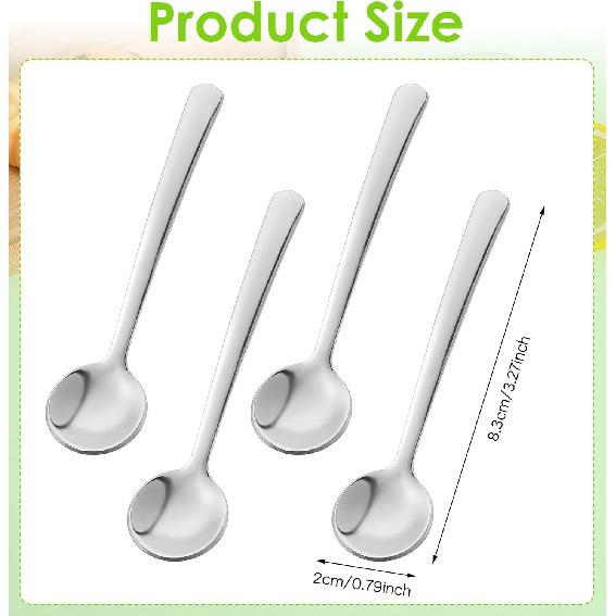 Tiny Spoons for Spices, 4 Pcs 3.3 Inch Stainless Steel Spice Spoon, Mini Spoons for Spice Jars, Easy To Clean & Hold for Sugar, Salt, and Honey,