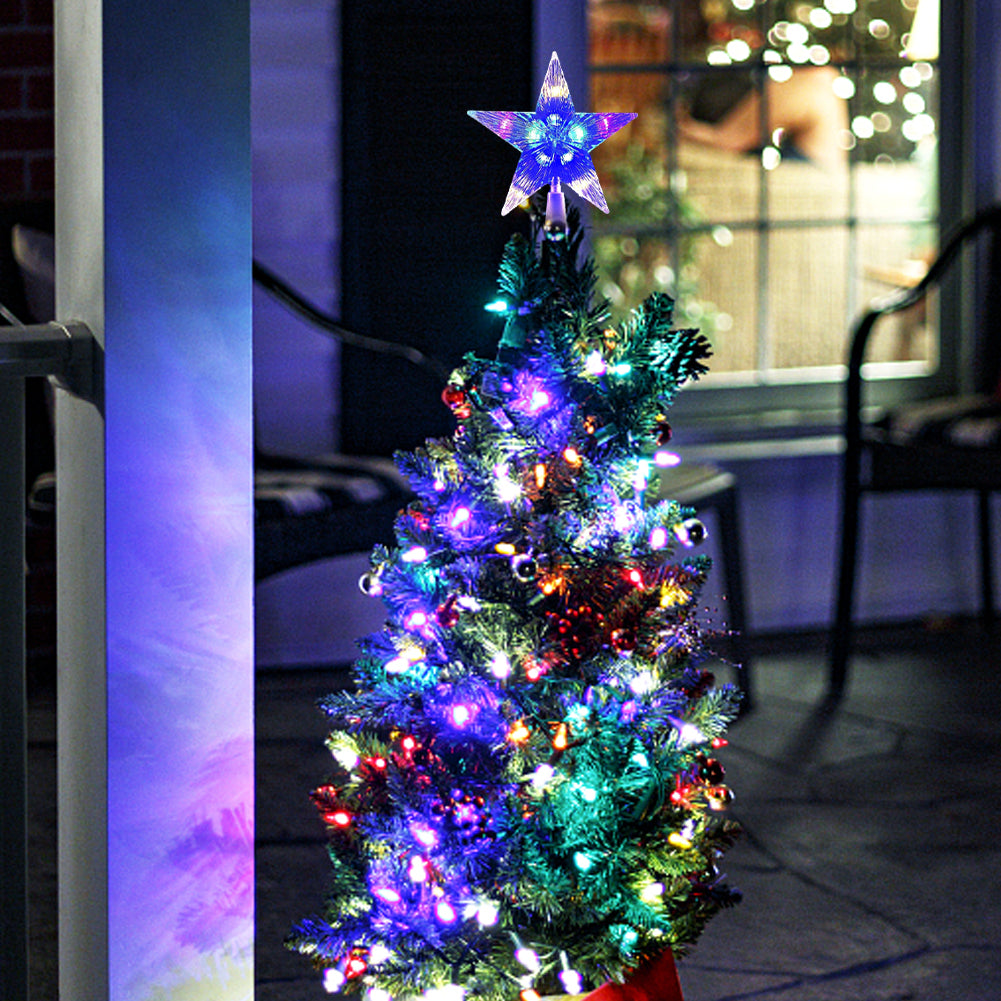 Glowing Christmas Tree Topper Xmas Tree Transparent Star with LED Light Tree Decorations for Home Xmas Ornaments Navidad Props